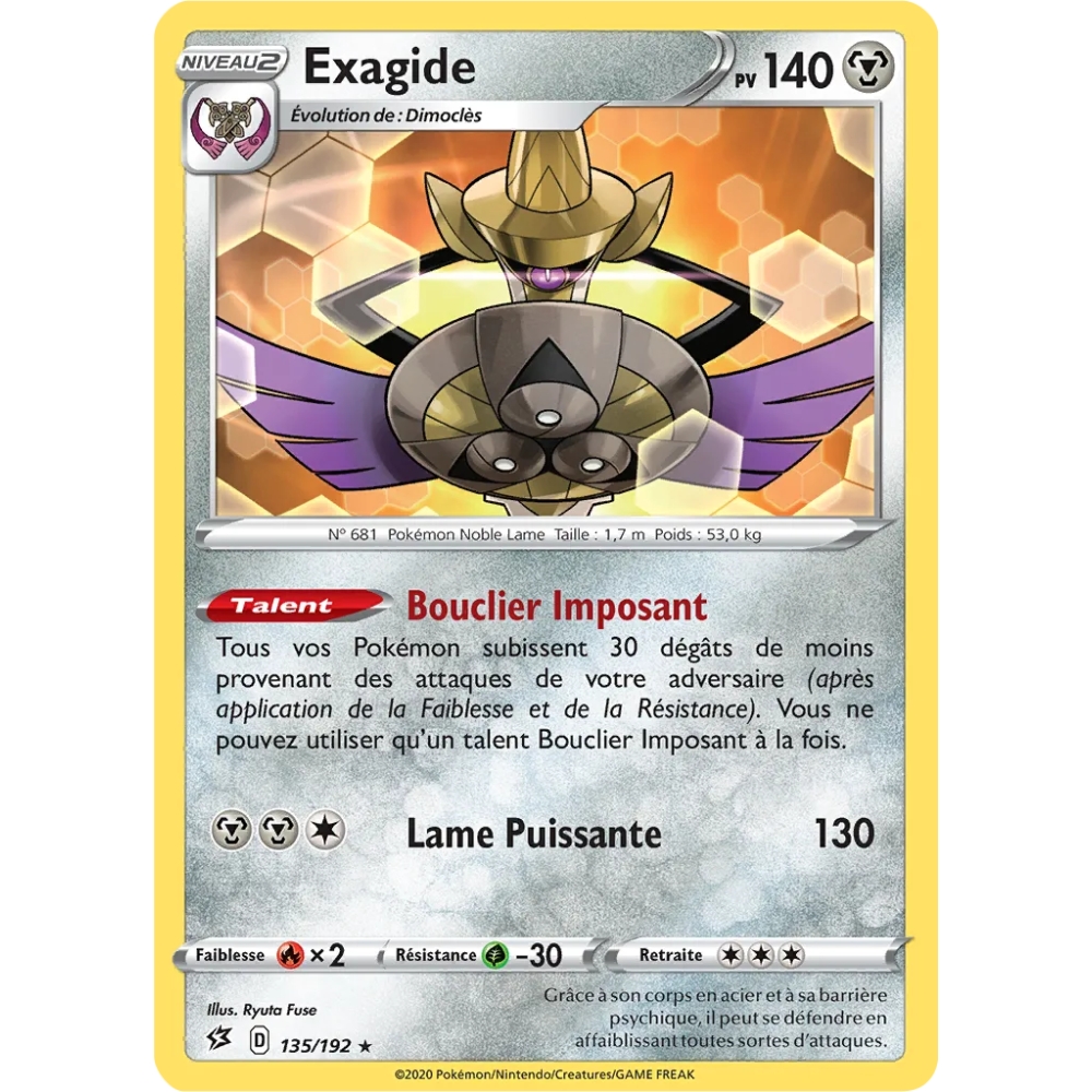 Exagide 135/192 : Joyau Rare (Brillante) de l'extension Pokémon Épée et Bouclier Clash des Rebelles