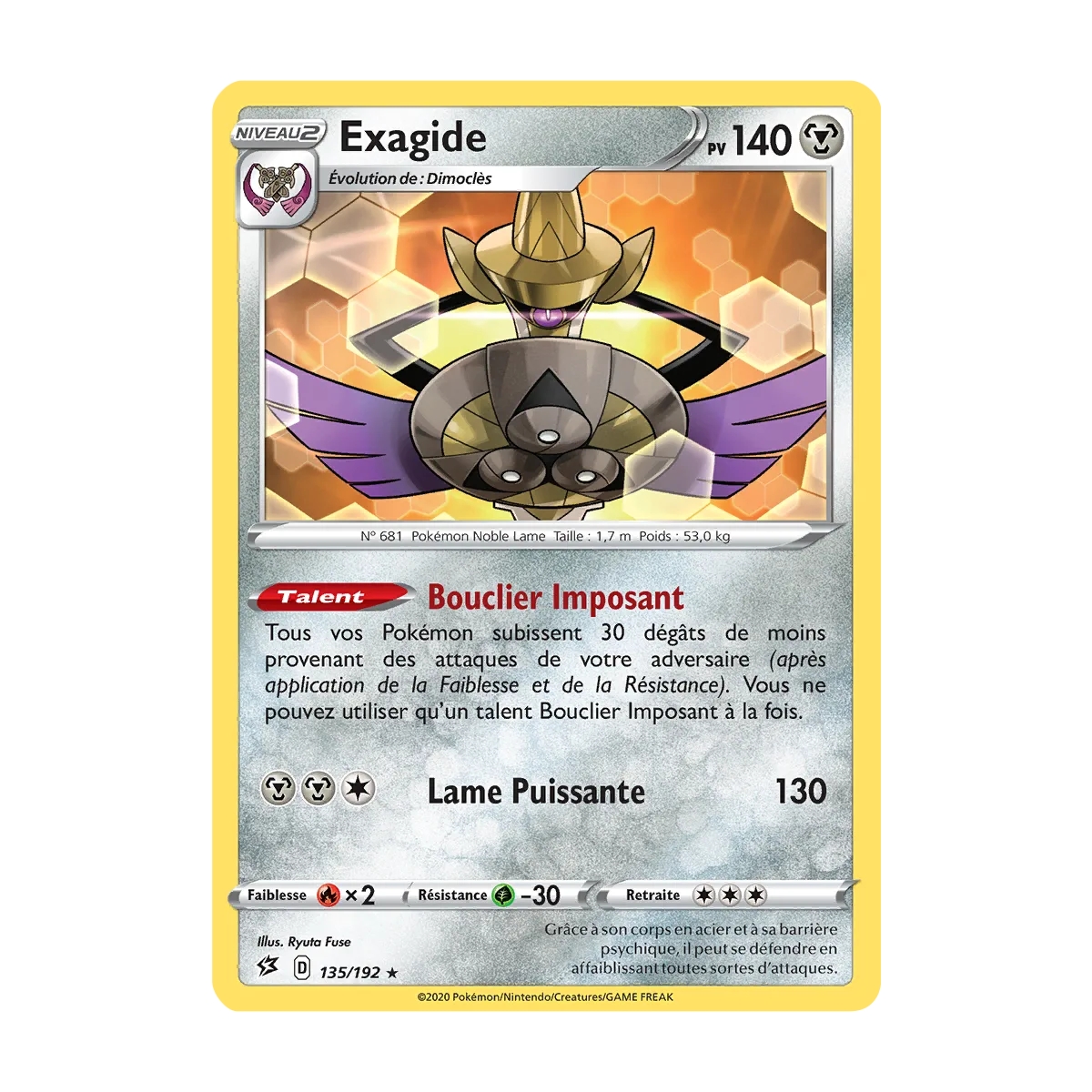 Exagide 135/192 : Joyau Rare (Brillante) de l'extension Pokémon Épée et Bouclier Clash des Rebelles