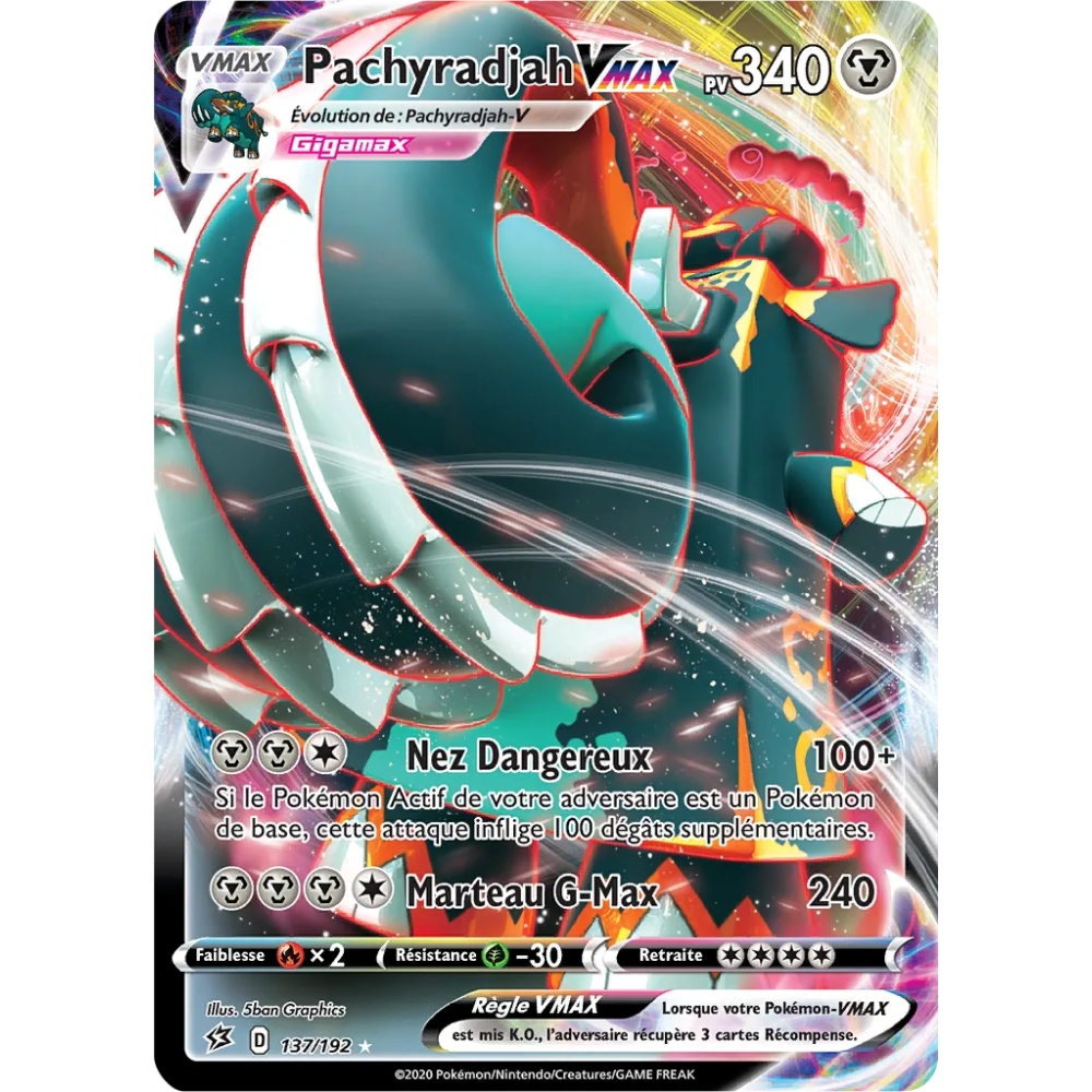 Carte Pachyradjah - Holographique rare VMAX de Pokémon Épée et Bouclier Clash des Rebelles 137/192