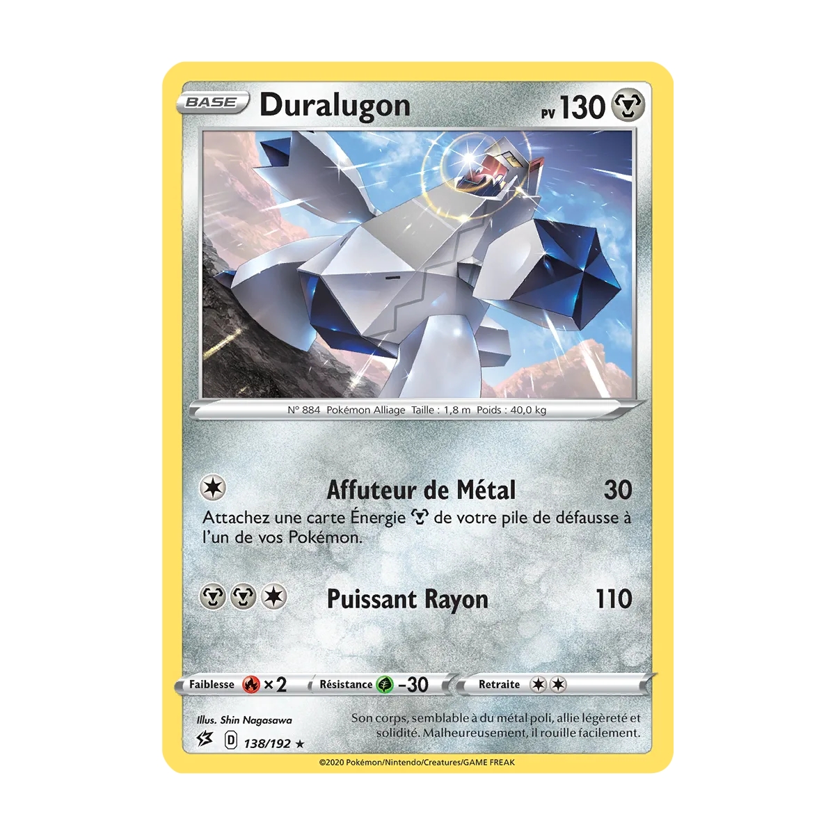 Carte Duralugon - Holographique rare de Pokémon Épée et Bouclier Clash des Rebelles 138/192