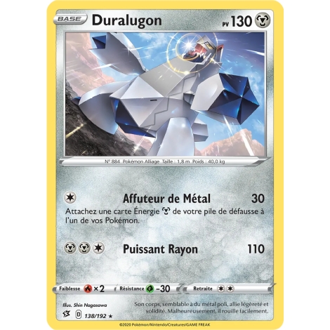 Carte Duralugon - Holographique rare de Pokémon Épée et Bouclier Clash des Rebelles 138/192