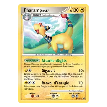 Carte Pharamp - Holographique rare de Pokémon Platine 1/127