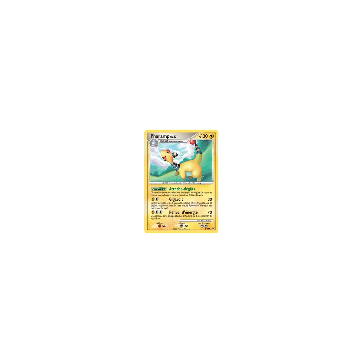 Carte Pharamp - Holographique rare de Pokémon Platine 1/127