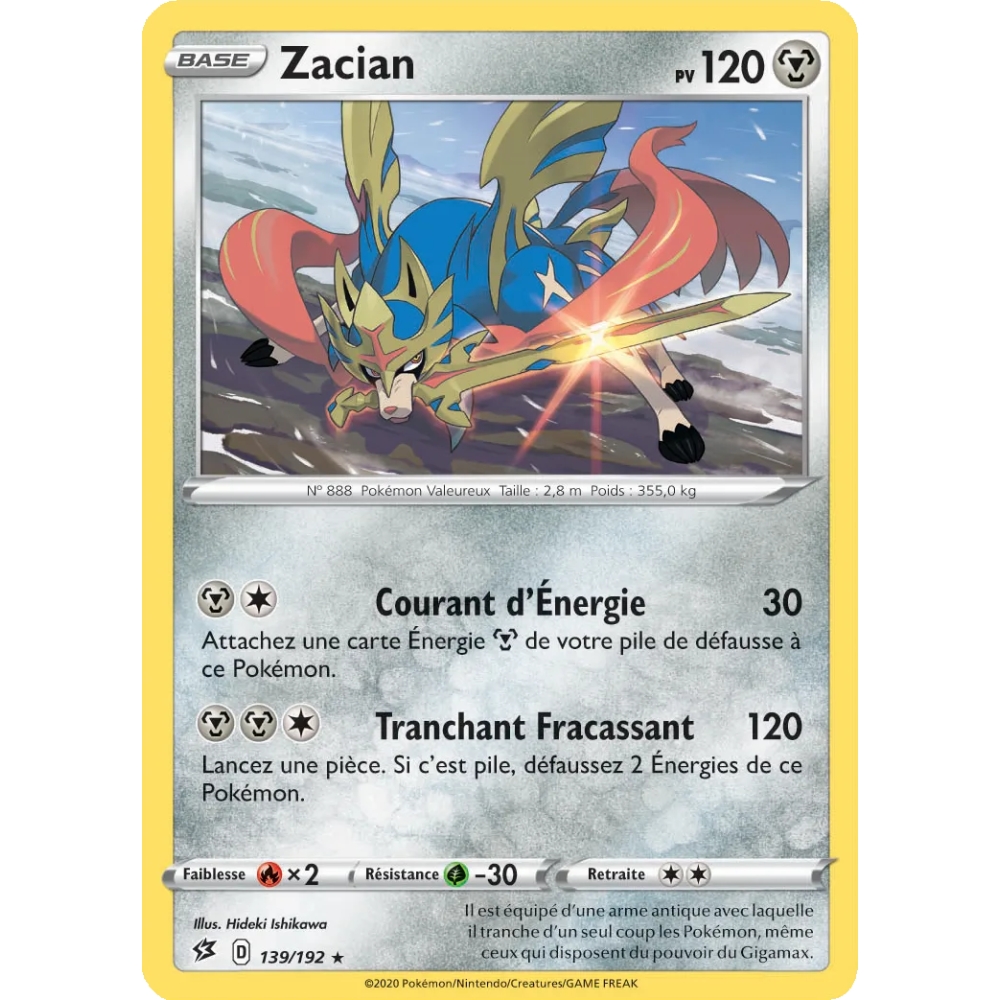 Zacian 139/192 : Joyau Rare (Brillante) de l'extension Pokémon Épée et Bouclier Clash des Rebelles