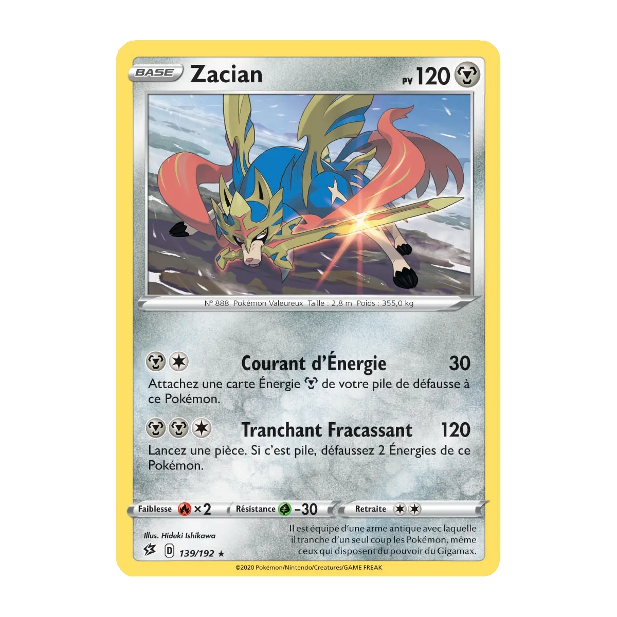 Zacian 139/192 : Joyau Rare (Brillante) de l'extension Pokémon Épée et Bouclier Clash des Rebelles