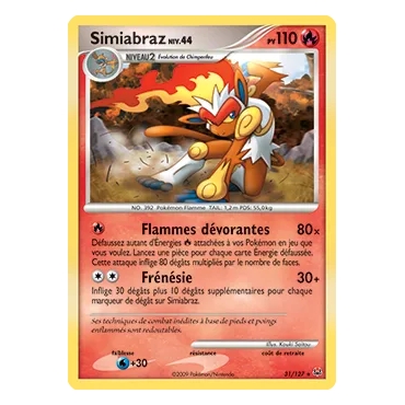 Carte Simiabraz - Rare (Brillante) de Pokémon Platine 31/127