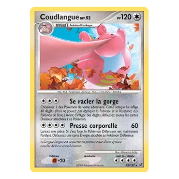 Carte Coudlangue - Rare (Brillante) de Pokémon Platine 33/127