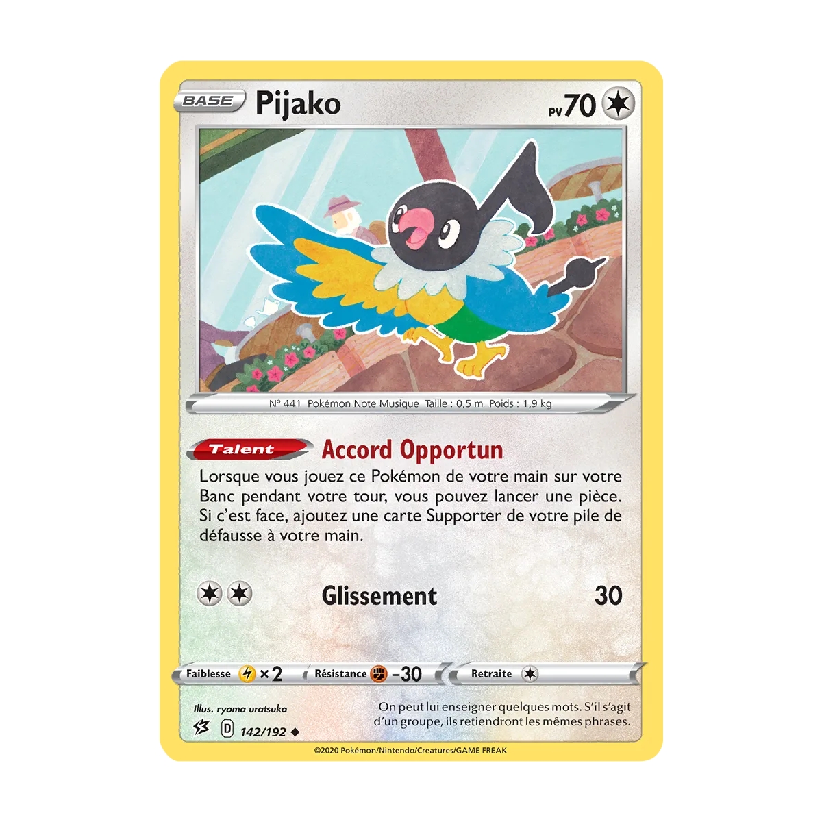 Carte Pijako - Peu commune (Brillante) de Pokémon Épée et Bouclier Clash des Rebelles 142/192