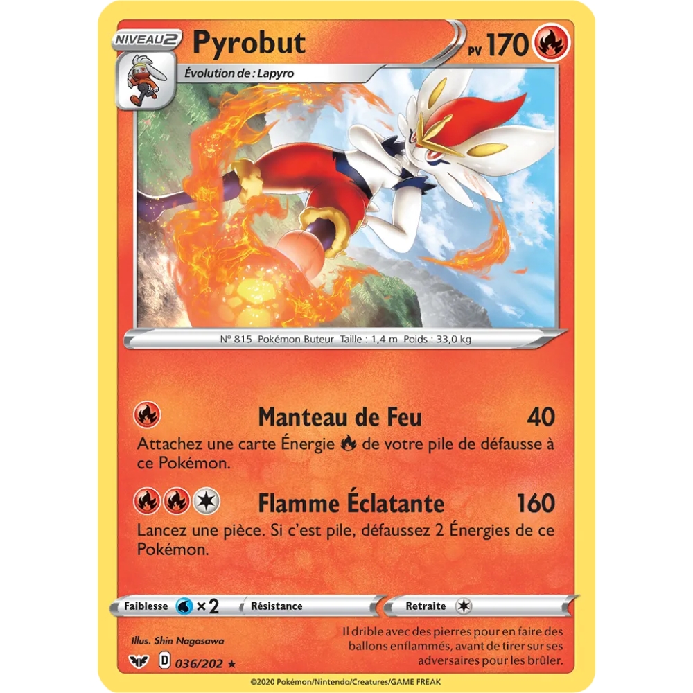 Carte Pyrobut - Rare (Brillante) de Pokémon Épée et Bouclier 036/202