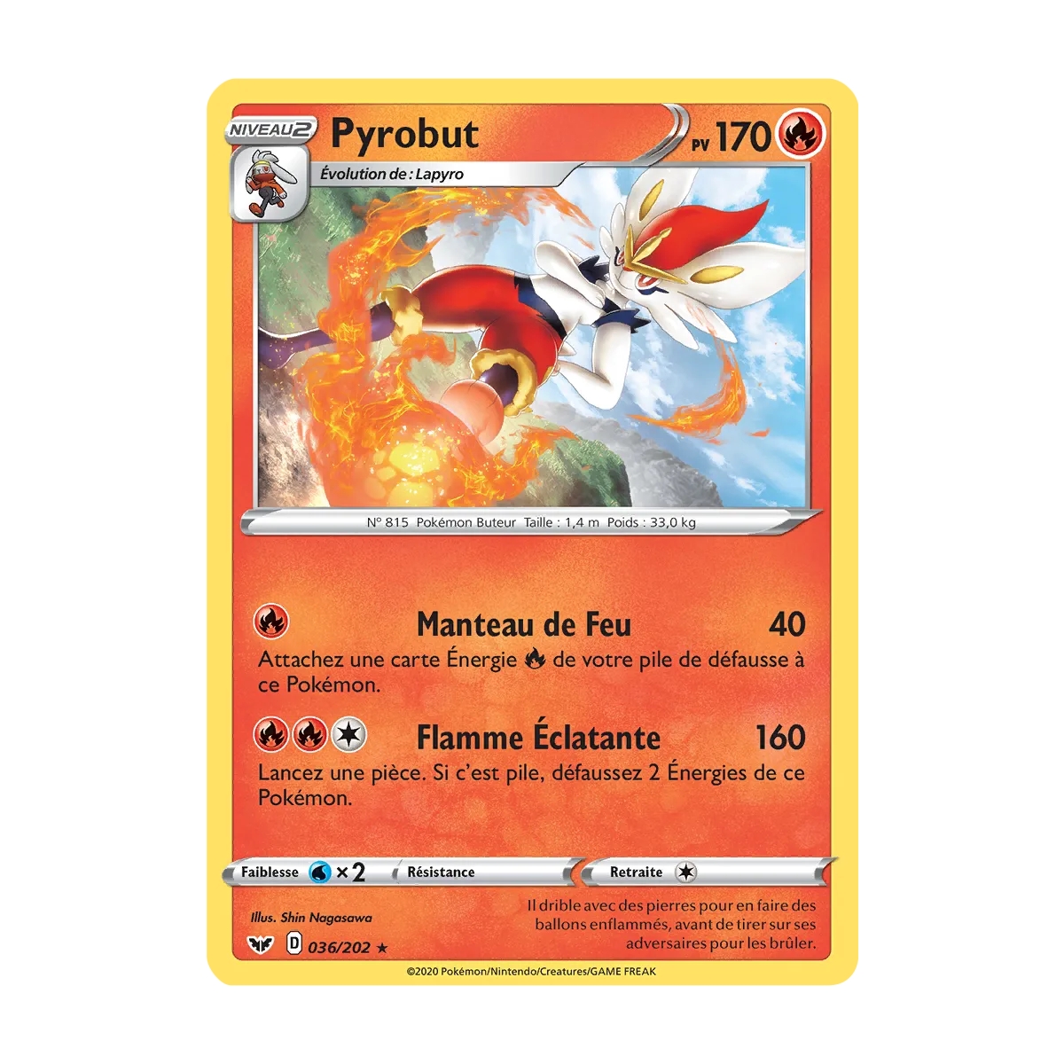 Carte Pyrobut - Rare (Brillante) de Pokémon Épée et Bouclier 036/202