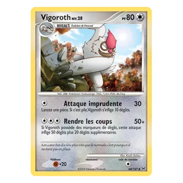 Vigoroth 64/127 : Joyau Peu commune (Brillante) de l'extension Pokémon Platine
