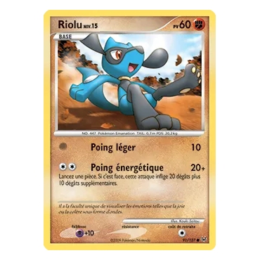 Riolu 91/127 : Joyau Commune (Brillante) de l'extension Pokémon Platine