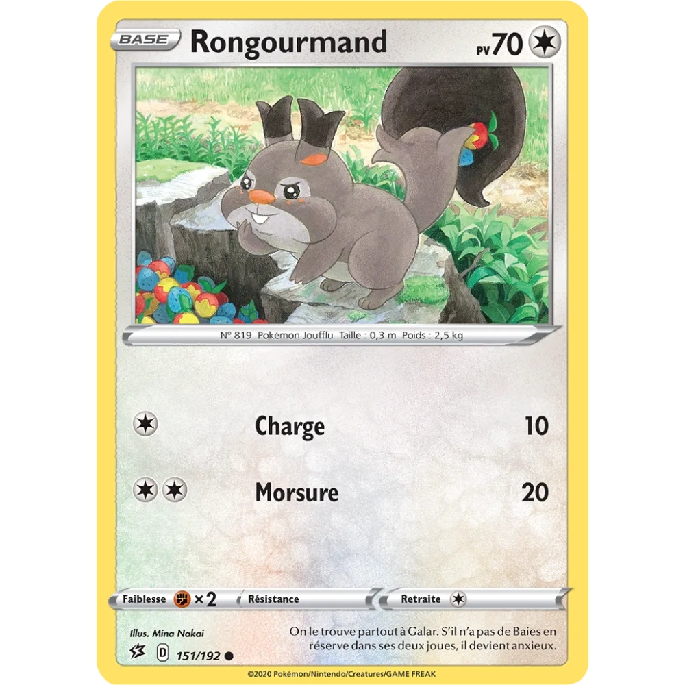 Carte Rongourmand - Commune (Brillante) de Pokémon Épée et Bouclier Clash des Rebelles 151/192