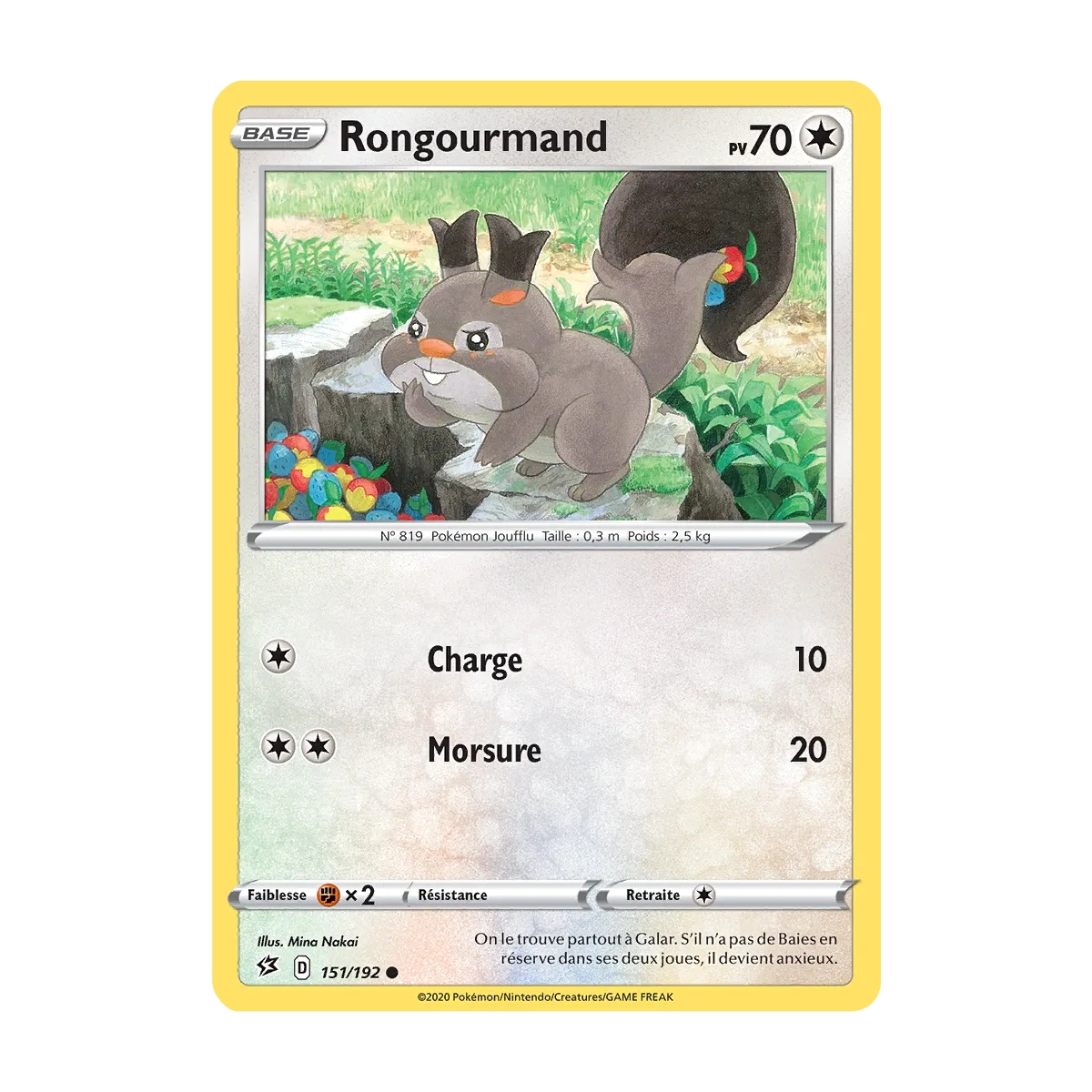 Carte Rongourmand - Commune (Brillante) de Pokémon Épée et Bouclier Clash des Rebelles 151/192