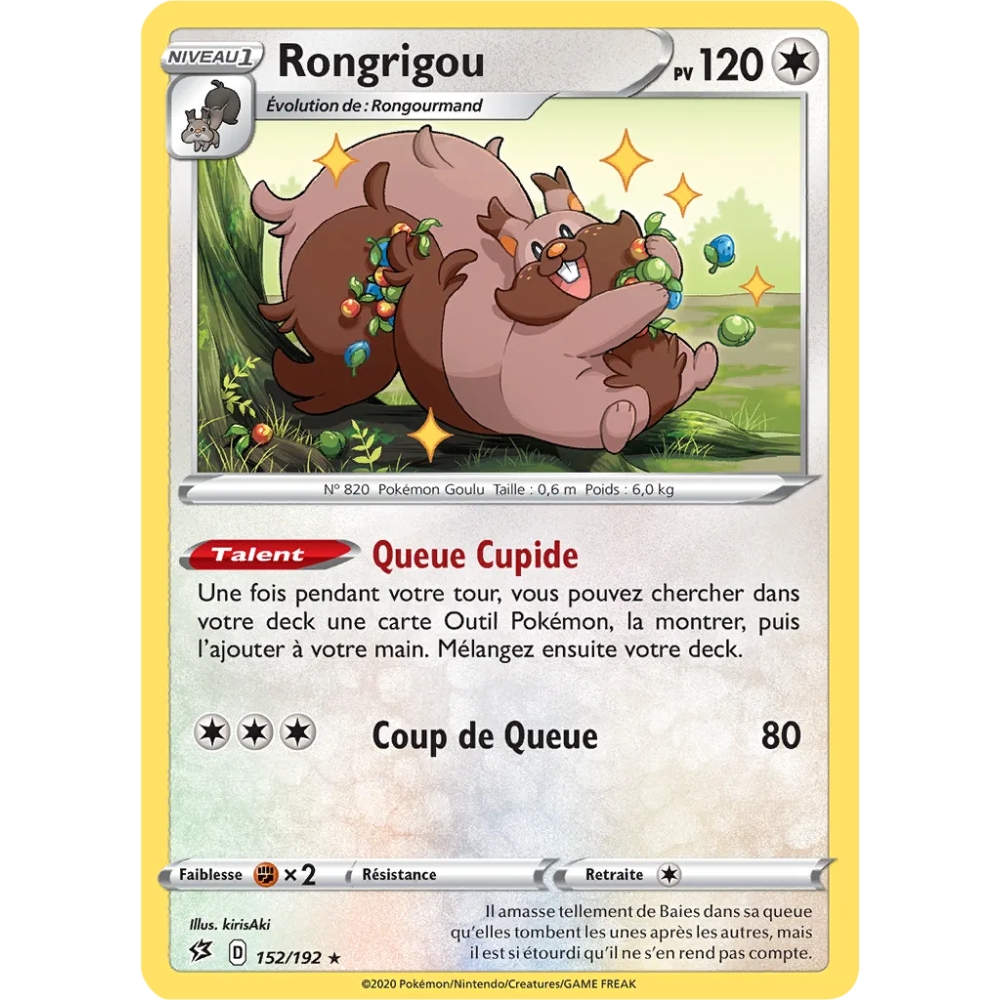 Rongrigou 152/192 : Joyau Rare (Brillante) de l'extension Pokémon Épée et Bouclier Clash des Rebelles