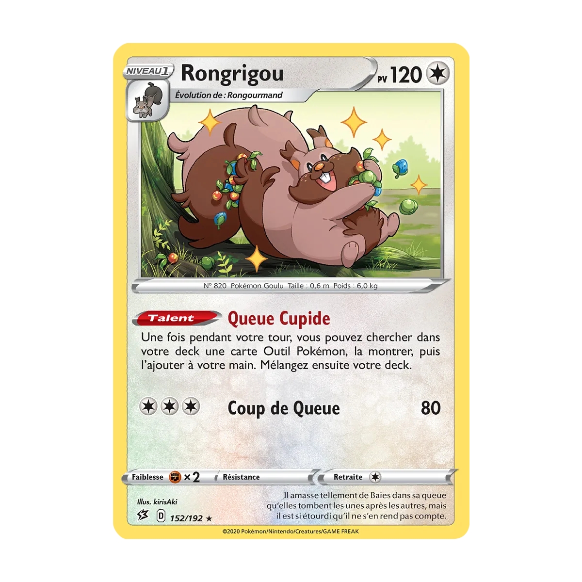 Rongrigou 152/192 : Joyau Rare (Brillante) de l'extension Pokémon Épée et Bouclier Clash des Rebelles