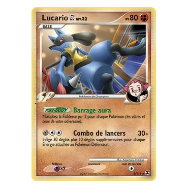 Découvrez Lucario, carte Holographique rare de la série Platine Rivaux Émergeants