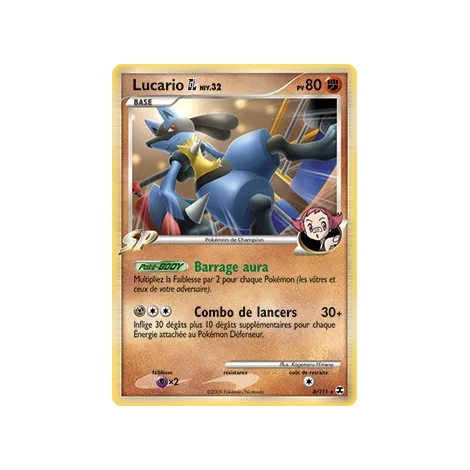 Découvrez Lucario, carte Holographique rare de la série Platine Rivaux Émergeants