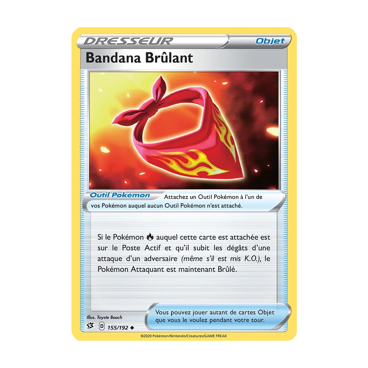 Carte Bandana Brûlant - Peu commune (Brillante) de Pokémon Épée et Bouclier Clash des Rebelles 155/192