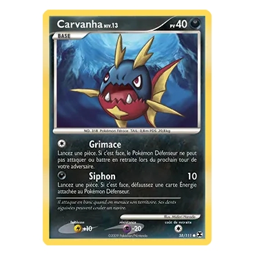 Carte Carvanha - Commune (Brillante) de Pokémon Platine Rivaux Émergeants 58/111