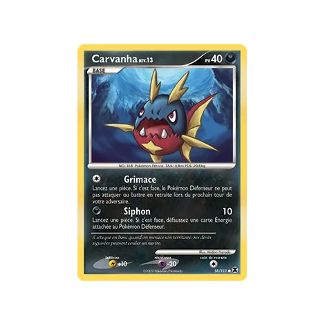 Carte Carvanha - Commune (Brillante) de Pokémon Platine Rivaux Émergeants 58/111