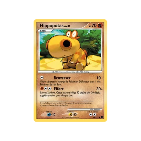 Hippopotas 64/111 : Joyau Commune (Brillante) de l'extension Pokémon Platine Rivaux Émergeants