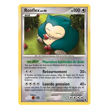 Ronflex 81/111 : Joyau Commune (Brillante) de l'extension Pokémon Platine Rivaux Émergeants
