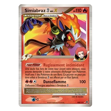 Carte Simiabraz  NIV.X - Holographique rare NIV.X de Pokémon Platine Rivaux Émergeants 108/111