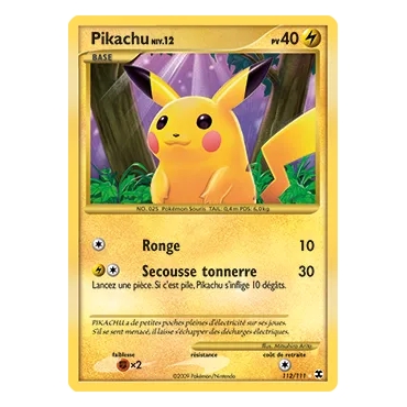 Carte Pikachu - Holographique rare de Pokémon Platine Rivaux Émergeants 112/111