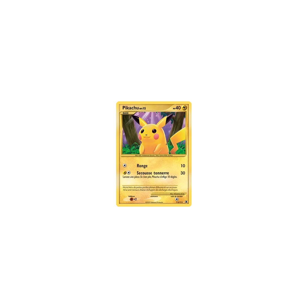 Carte Pikachu - Holographique rare de Pokémon Platine Rivaux Émergeants 112/111