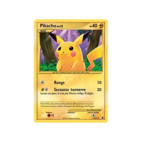 Carte Pikachu - Holographique rare de Pokémon Platine Rivaux Émergeants 112/111