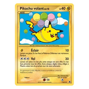Pikachu volant 113/111 : Joyau Holographique rare de l'extension Pokémon Platine Rivaux Émergeants