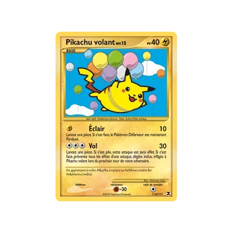 Pikachu volant 113/111 : Joyau Holographique rare de l'extension Pokémon Platine Rivaux Émergeants