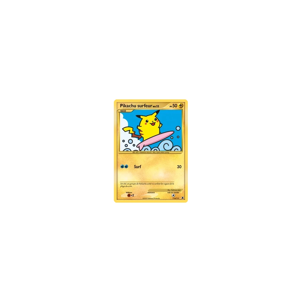 Carte Pikachu surfeur - Holographique rare de Pokémon Platine Rivaux Émergeants 114/111