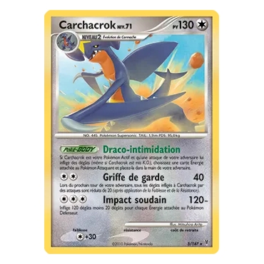 Carchacrok 5/147 : Joyau Holographique rare de l'extension Pokémon Platine Vainqueurs Suprêmes