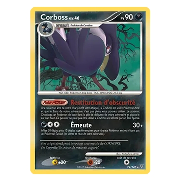 Découvrez Corboss, carte Rare (Brillante) de la série Platine Vainqueurs Suprêmes