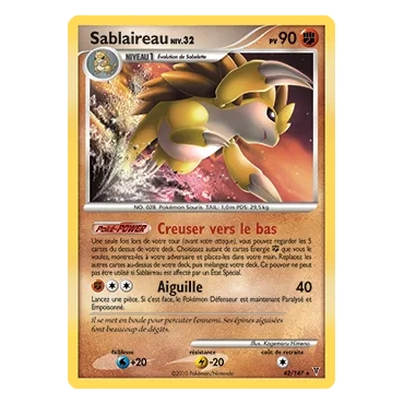 Carte Sablaireau - Rare (Brillante) de Pokémon Platine Vainqueurs Suprêmes 42/147