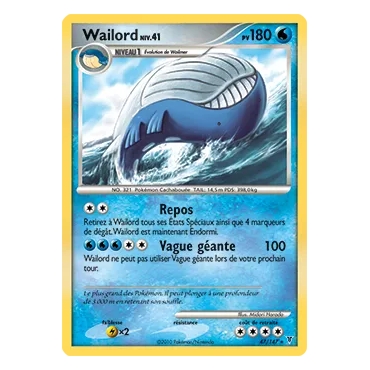 Wailord 47/147 : Joyau Rare (Brillante) de l'extension Pokémon Platine Vainqueurs Suprêmes