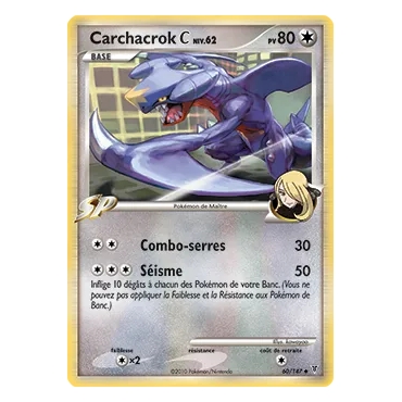 Carchacrok 60/147 : Joyau Peu commune (Brillante) de l'extension Pokémon Platine Vainqueurs Suprêmes