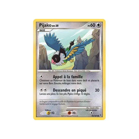 Pijako 95/147 : Joyau Commune (Brillante) de l'extension Pokémon Platine Vainqueurs Suprêmes