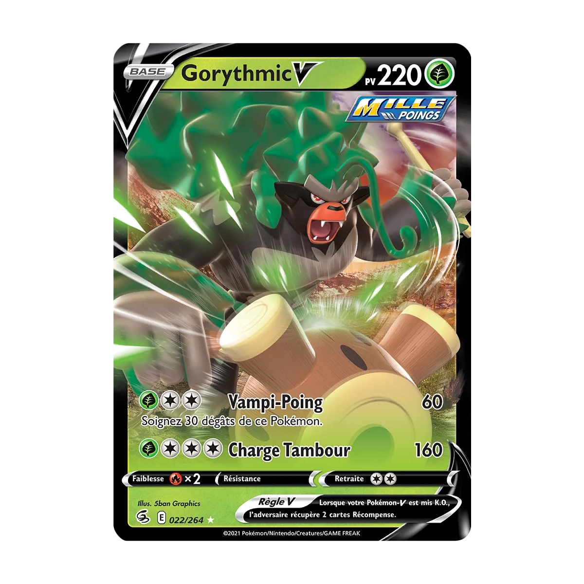 Carte Gorythmic - Holographique rare V de Pokémon Poing de Fusion 022/264