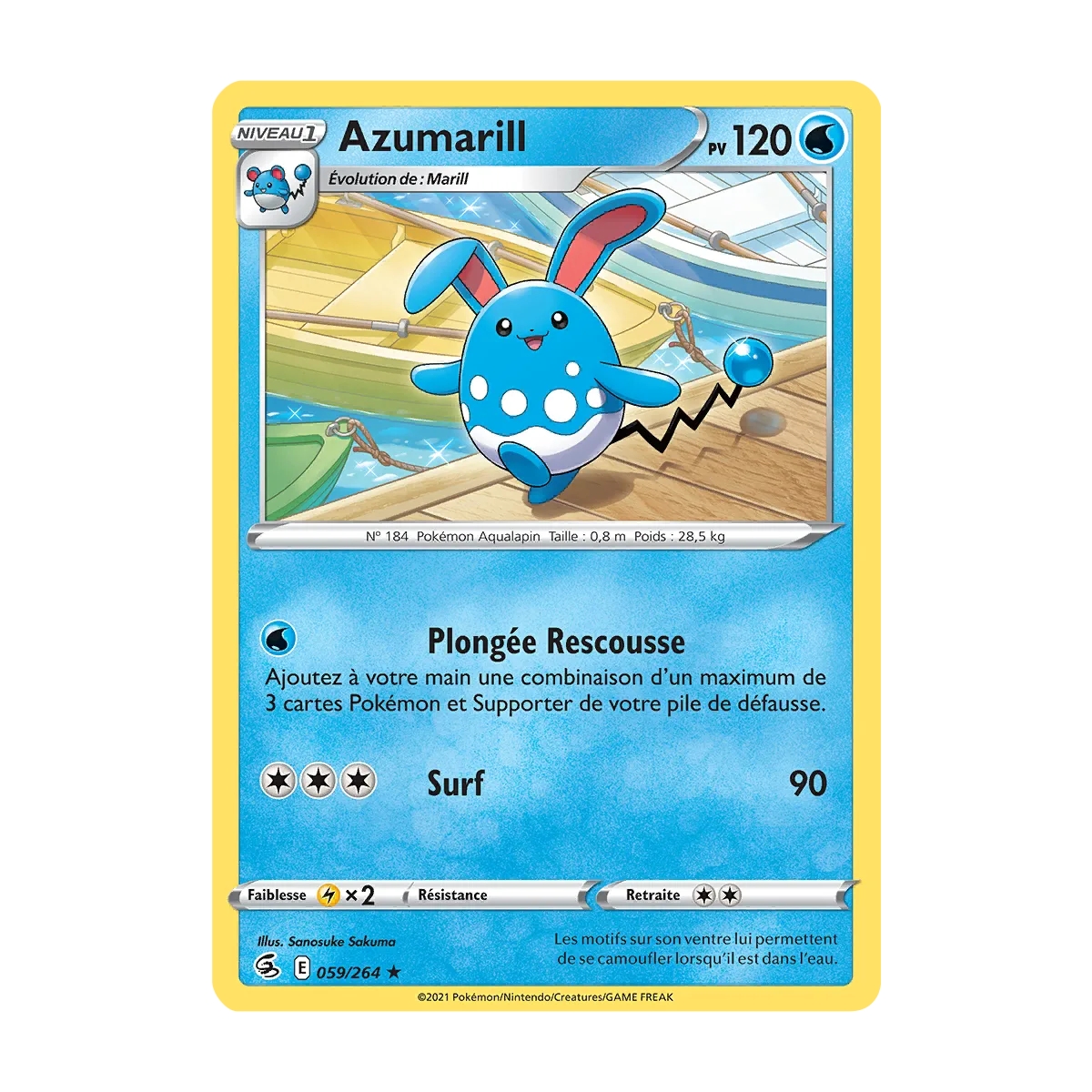 Carte Azumarill - Rare (Brillante) de Pokémon Poing de Fusion 059/264