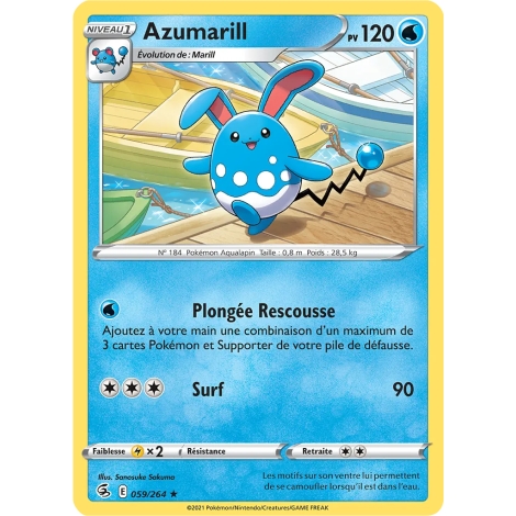 Carte Azumarill - Rare (Brillante) de Pokémon Poing de Fusion 059/264