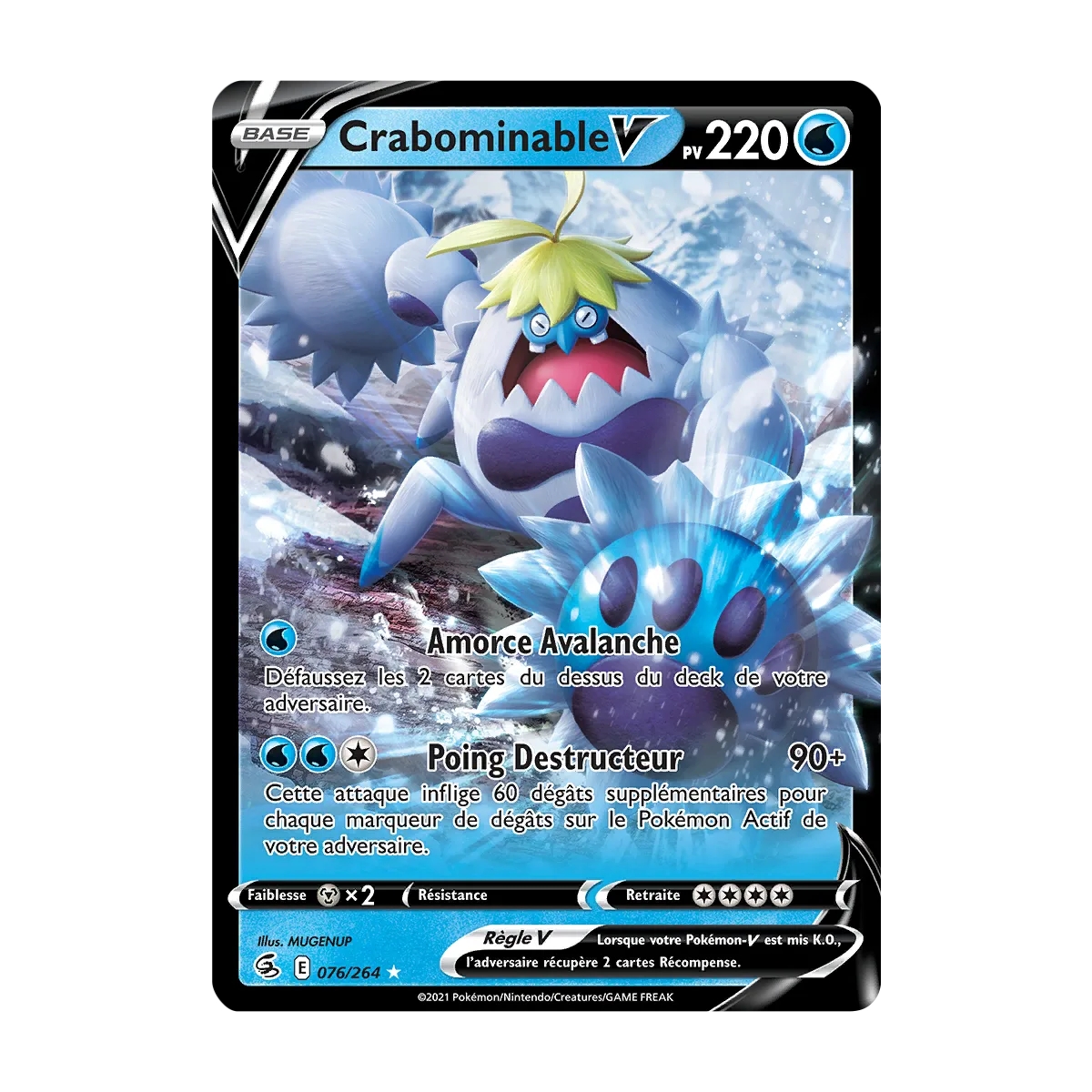 Carte Crabominable  rare V de Pokémon Poing de Fusion 076/264