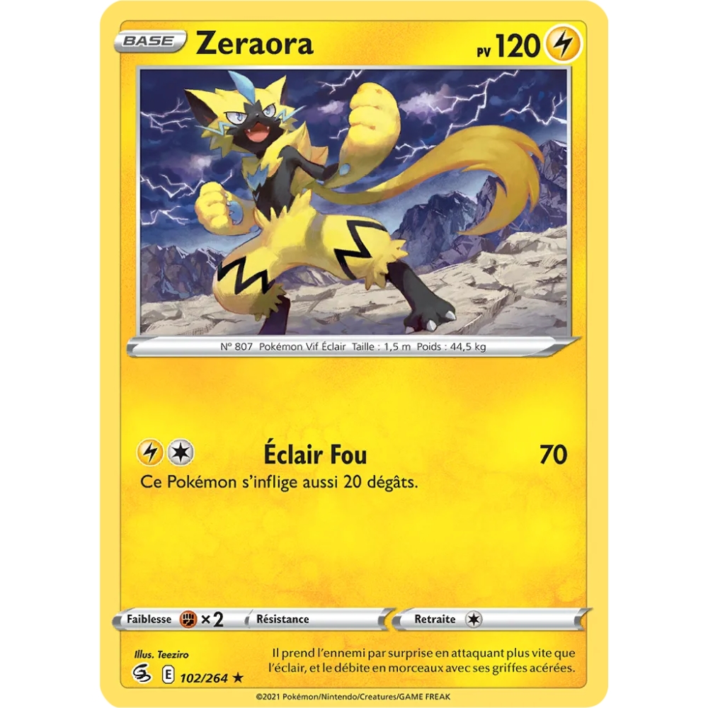 Carte Zeraora - Rare (Brillante) de Pokémon Poing de Fusion 102/264