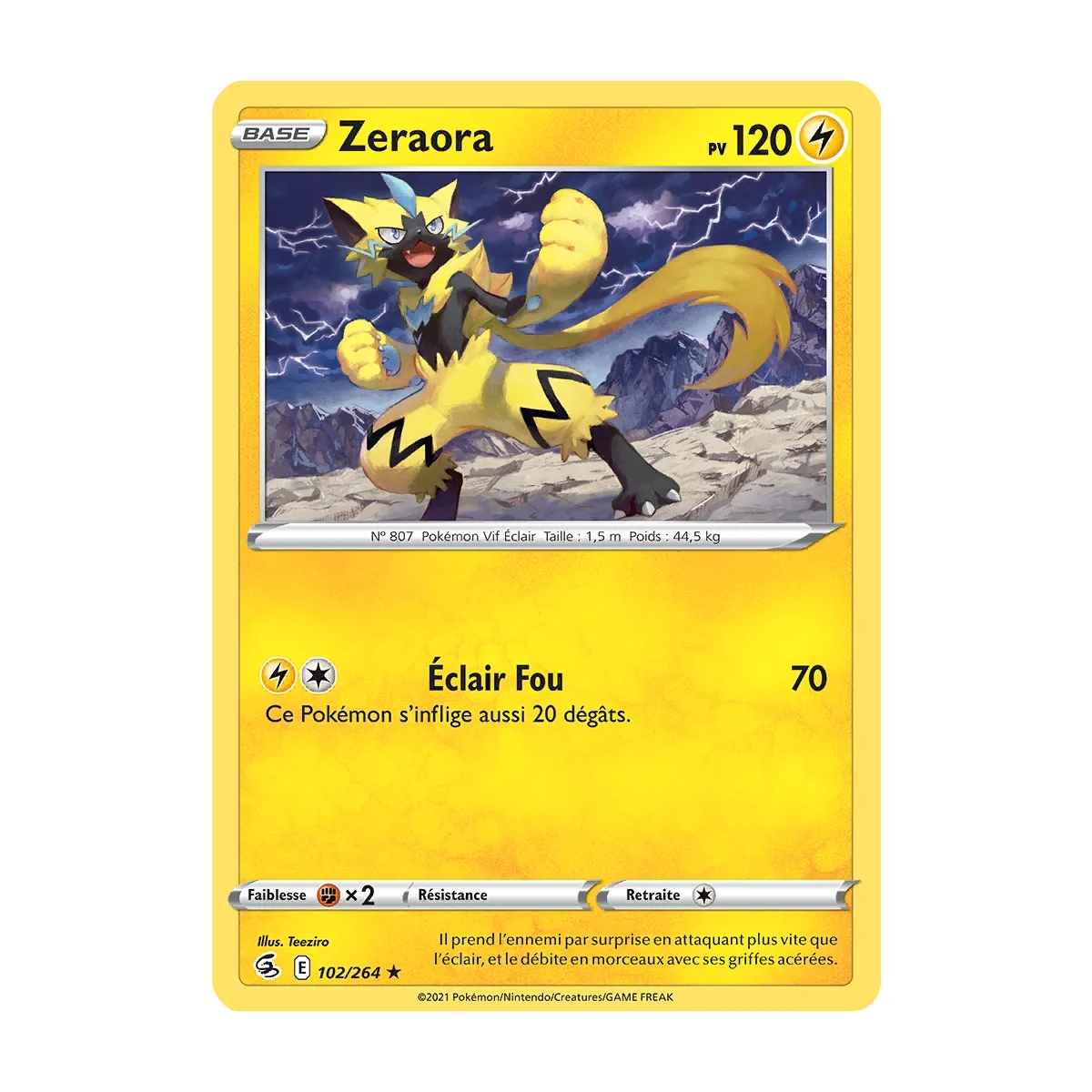 Carte Zeraora - Rare (Brillante) de Pokémon Poing de Fusion 102/264