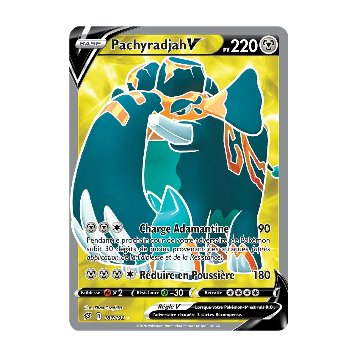 Pachyradjah 187/192 : Joyau Ultra rare de l'extension Pokémon Épée et Bouclier Clash des Rebelles