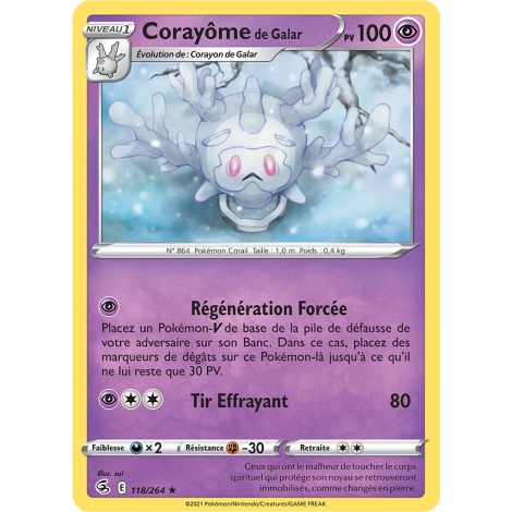 Découvrez Corayôme de Galar, carte Rare (Brillante) de la série Poing de Fusion