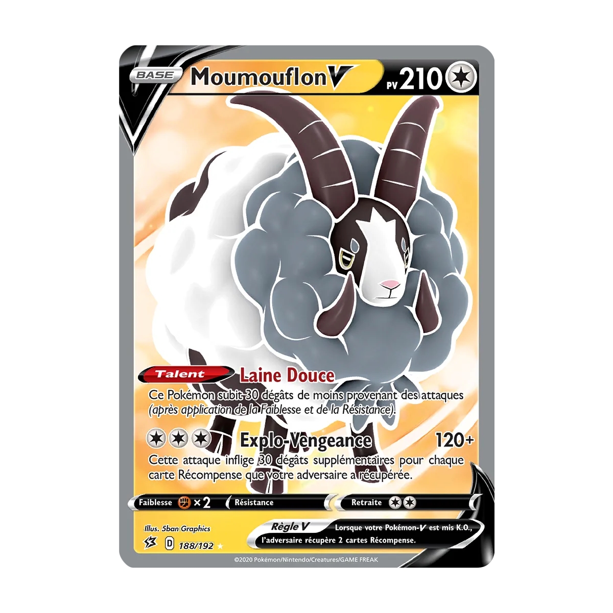 Moumouflon 188/192 : Joyau Ultra rare de l'extension Pokémon Épée et Bouclier Clash des Rebelles