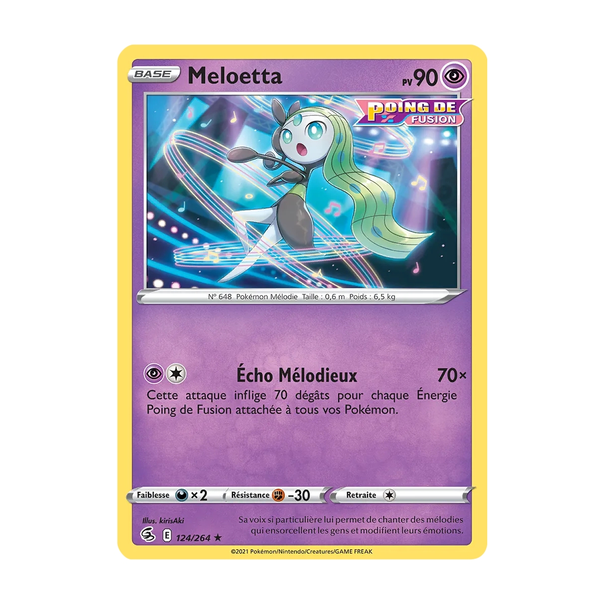 Découvrez Meloetta, carte Rare (Brillante) de la série Poing de Fusion